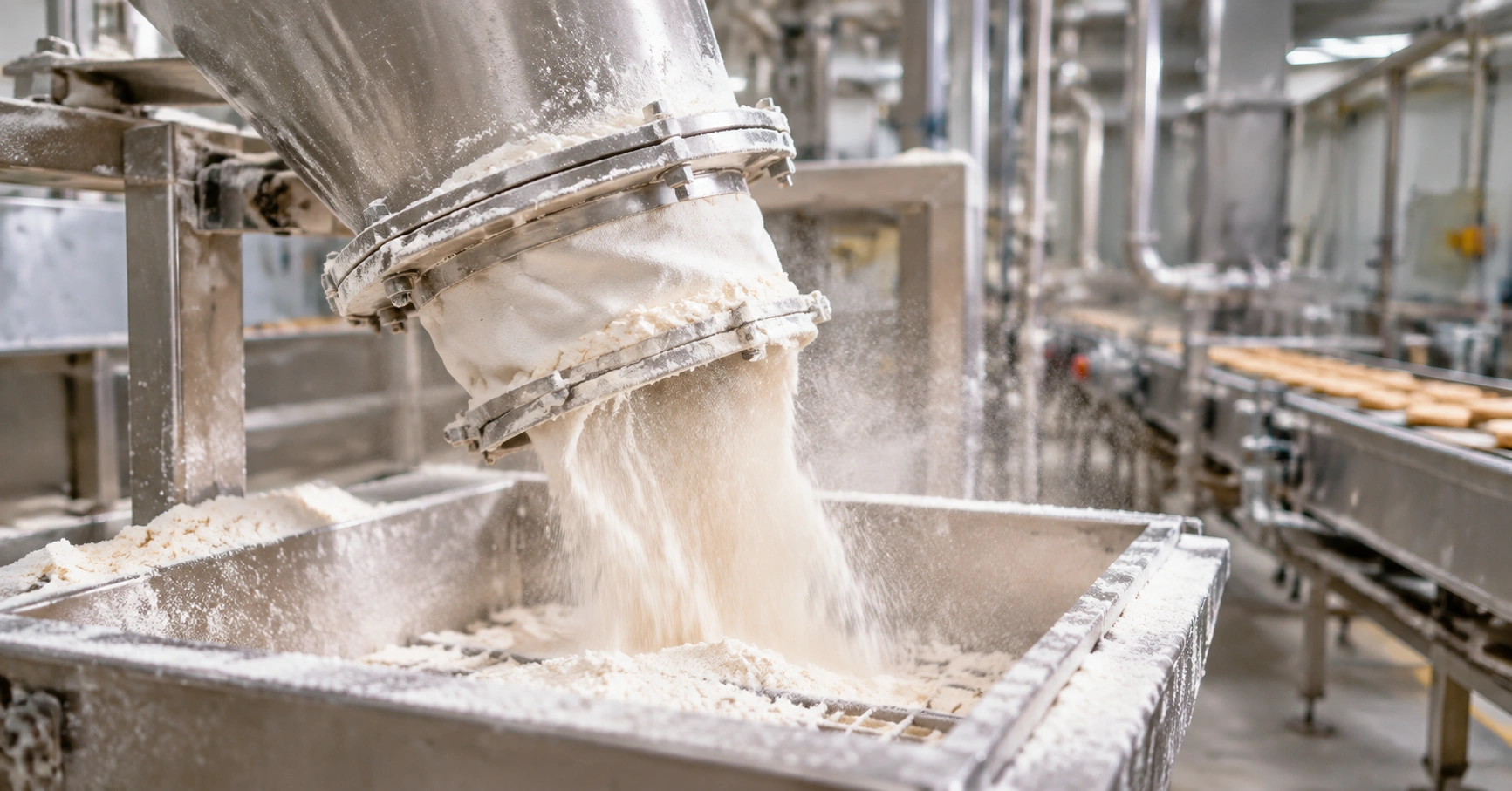 Industrial flour handling system cleaning downtime